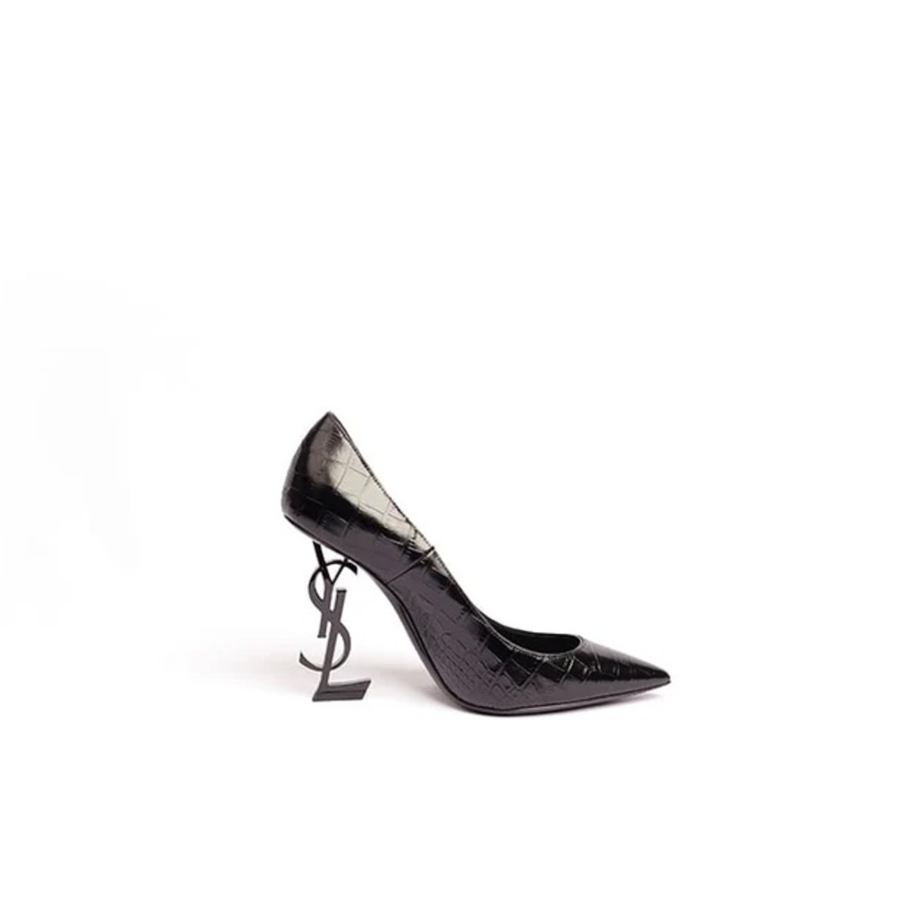 Yves Saint Laurent Black Croc-Pattern Heels